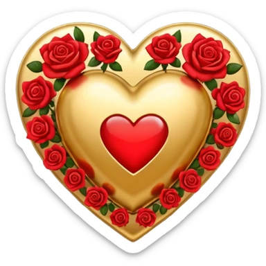 a golden heart sprinkled with red roses sticker