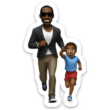 P-diddy running with a child sticker