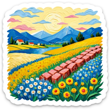 van gogh style abstract SPAM  meat flowers landscape sticker