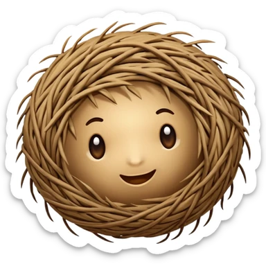 tumbleweed emoji rolling in the center of the frame. The tumbleweed has a round but irregular messy shape, made of thick branches sticker