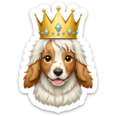 English setter wearing a princess crown sticker