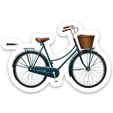 Cinematic Realistic image of a classic Dutch bicycle, rendered with sleek design details and finely textured components, set against an urban canal scene with soft, diffused daylight sticker