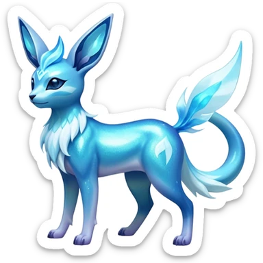 Shiny Exotic Tropical Colorful Neon-colored Glittery Ethereal Sparkly Glaceon-Amaura-Aurorus-Fakémon-hybrid-creature (full body)  sticker