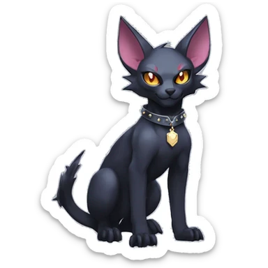 cool punk cartoon edgy distinguished elegant beautiful fantasy black ethereal nargacuga-bat-zorua-sphynx-Quiana-Fakemon collar harness with big fangs full body sticker