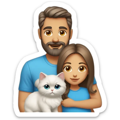 Family of three dad tall with brown eyes + mother with blue eyes + baby girl + Persian cat sticker