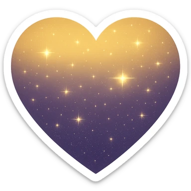 Modify the heart with a night sky gradient to a yellow night theme with a purple gradient, more stars, and a soft glow. Remove the background entirely  sticker