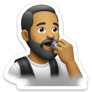 A bearded man playing the harmonica horizontally. sticker