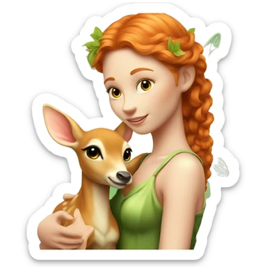 Beautiful ginger fairy with a fawn  sticker