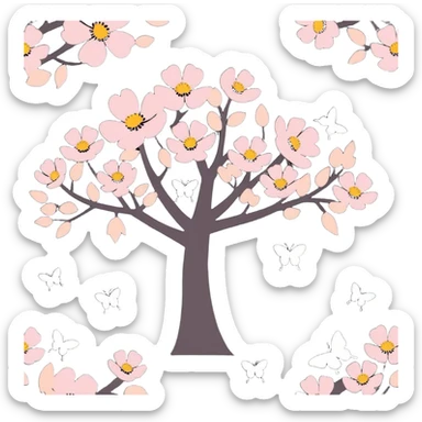 blooming tree with butterflies sticker