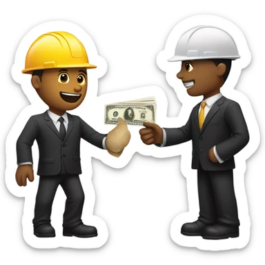 A guy in a black suit receiving money from a construction worker sticker