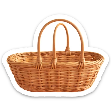 wicker basket, 3D, rustic, shallow and wide, handwoven look, no text sticker