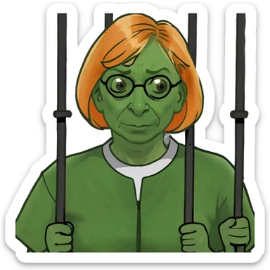 Gov Janet mills arrested in an orange jumpsuit behind bars make her more realistic and wrinkled  sticker