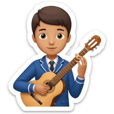 Teen boy – wearing school uniform, holding classical guitar, practicing chords. sticker