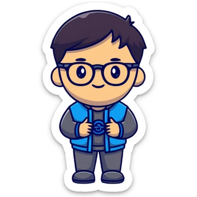 Casual Asian male character with glasses and stylish outfit sticker