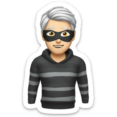 Burglar with eye mask and striped jumper and grey hair sticker