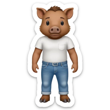 CINGHIALE CON MAGLIETTA BIANCA E JEANS sticker