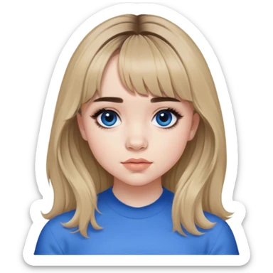 Sabrina carpenter with curtain bangs and wearing blue  sticker