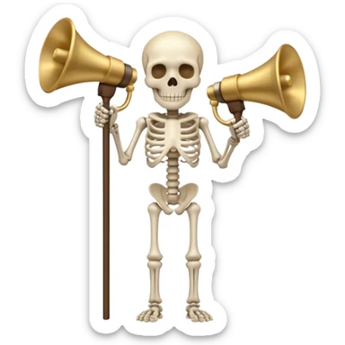 SKELETON WITH NO HEAD BUT A ROD ON THE HEAD PLACE ON THE ROD THERES TWO MEGAPHONES ON OPPOSITE SIDES ON THE ROD sticker