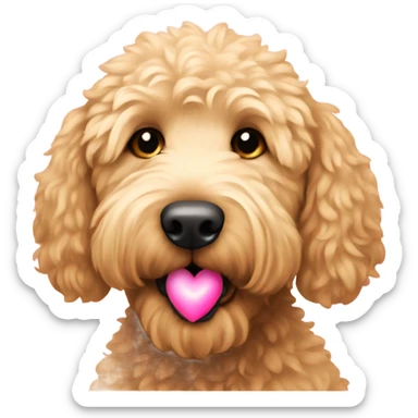 golden doodle with pink heart sticker