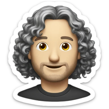 tim robinson with shoulder length curly black hair sticker