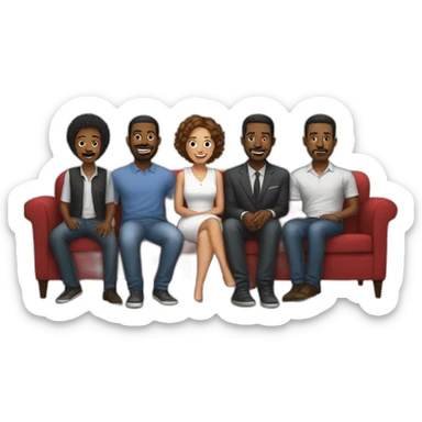 five black men behind the sofa and one white woman on sofa sticker