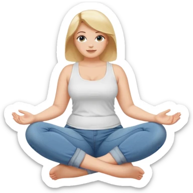 curvy blonde woman, front view, sitting on her soles, relaxed pose, SFW sticker