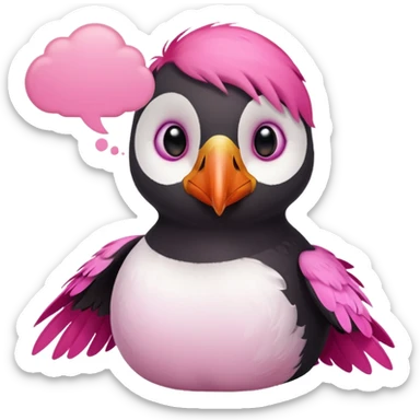 pink puffin pink feathers thought bubble sticker