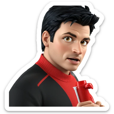 boy with black hair drinking sticker