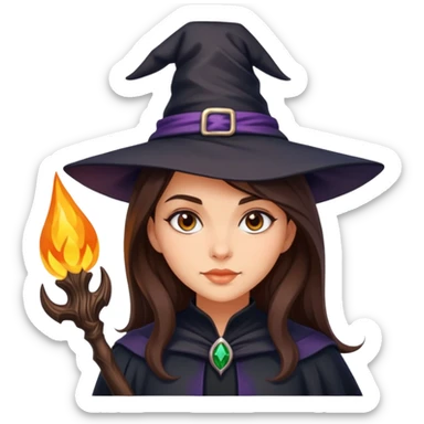 European girl, beautiful brunette, witch sticker