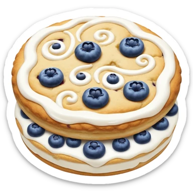 2 blueberry biscuits side-by-side with white icing swirls on top sticker