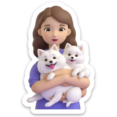 light brown hair girl with pale skin holding a Japanese spitz dog sticker