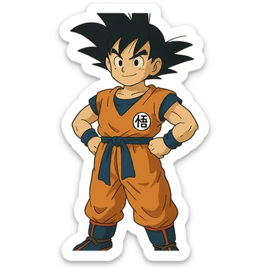 Goku in anime style, spiky hair, orange gi, confident pose sticker