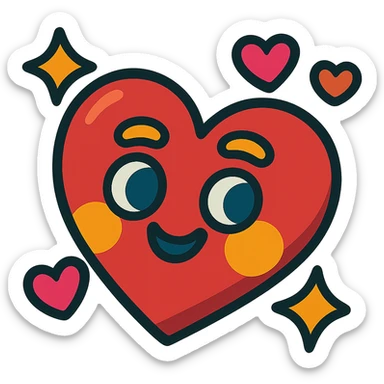 playful heart symbol representing love, vibrant toon style, cute, fun, bright colors sticker