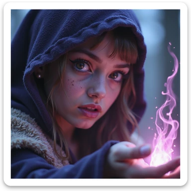 realistic fantasy style close-up detailed face of a magical League of Legends character casting a spell sticker