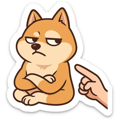 One hand points to the Shiba Inu, the Shiba Inu crosses his hands and turns his head away, but his expression is full of smugness and disdain. sticker