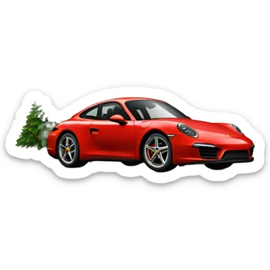 Red porsche carries christmas tree sticker