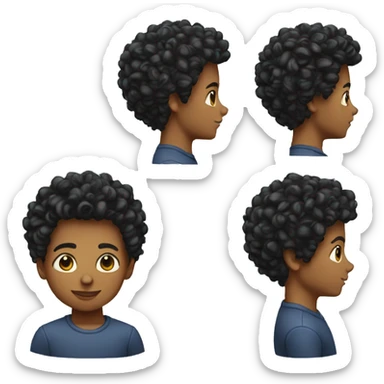 a boy with a curly hair taper fade sticker