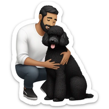 Men with white skin and black haired and beard hugs her Black-Poodle-Black-dog sticker