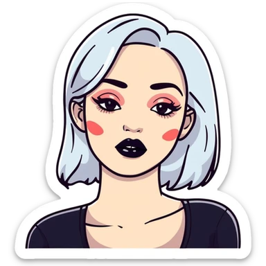 Shiny black lipstick on full lips, fashionable and bold sticker
