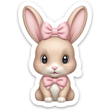 Beige bunny with a light pink bow on its head sticker