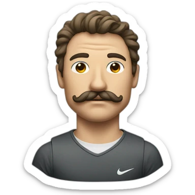 man with big mustach and edgar cut wear nike tech sticker