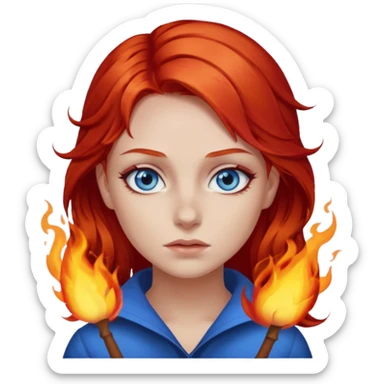 A girl with flaming red hair and intense blue eyes. Delicate dark circles under her eyes give her a slightly tired look, and her smile belies any fatigue. sticker