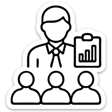 Staff manager, person in business attire with clipboard or chart, managing team members, professional leadership symbol sticker