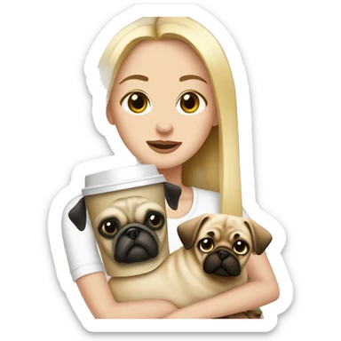 Blonde girl holding a pug and Starbucks sticker