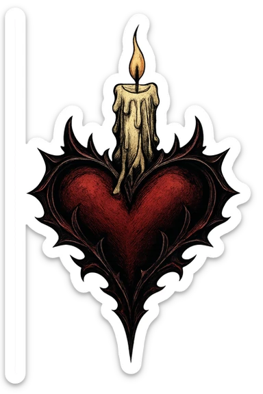 gothic style heart in black and crimson with a candle melting on top sticker