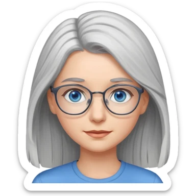 Grey haired emoji with blue eyes and glasses female young longer hair sticker