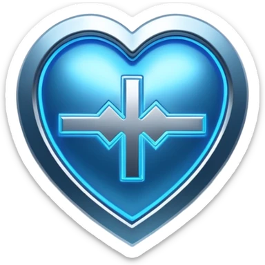 Futuristic premium medical AI logo emoji, sleek metallic heart or shield, ECG line forming stylized letters AI, neon blue and silver, 3D effect, glowing edges, minimal but bold, tech-savvy, high-tech healthcare branding, instantly recognizable, viral-ready, vector flat style with subtle shadows sticker