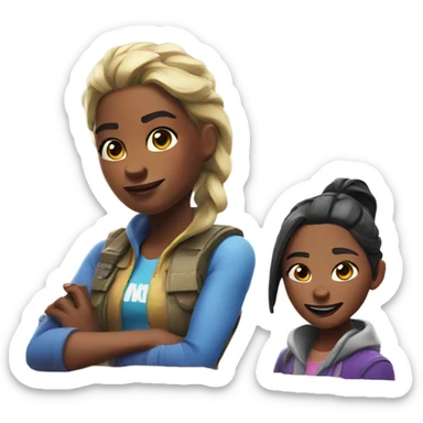 two girls playing fortnite  sticker
