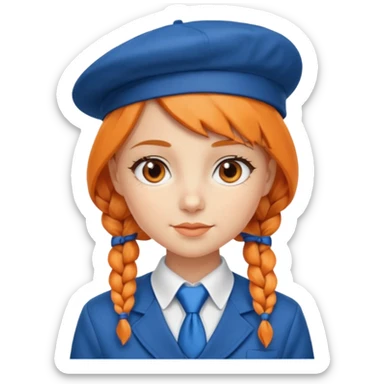 orange braided hair girl, wearing Blue Necktie and a berret Hat sticker