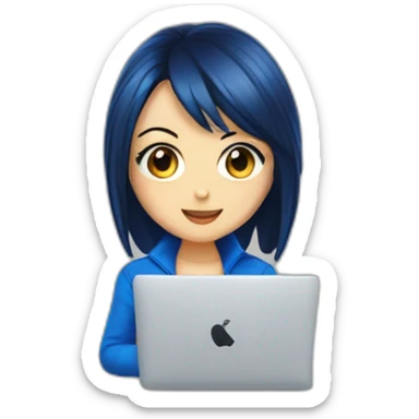 nico robin wearing blue with a macbook sticker